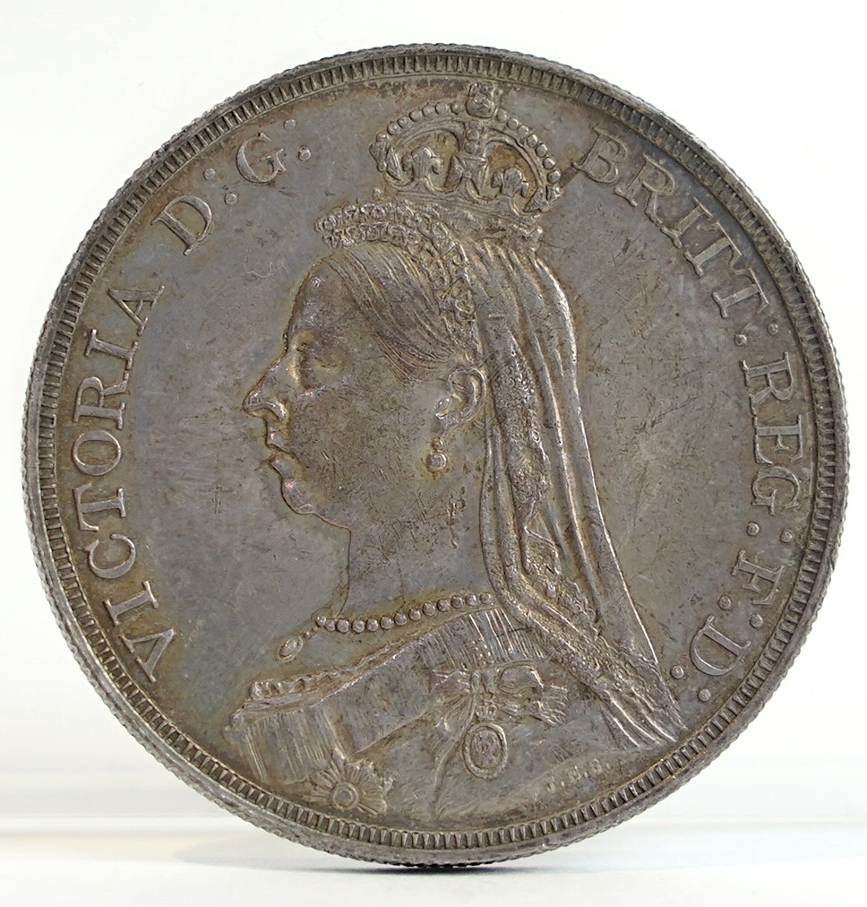 British silver coins, Victoria (1837-1901), crown, 1887, toned, lustrous UNC